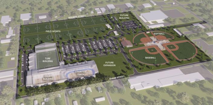 The proposed Lenawee Community Complex, dubbed Project Phoenix because it would bring the former Tecumseh Products Co. factory site in Tecumseh back into use, is shown in an artist's rendering.