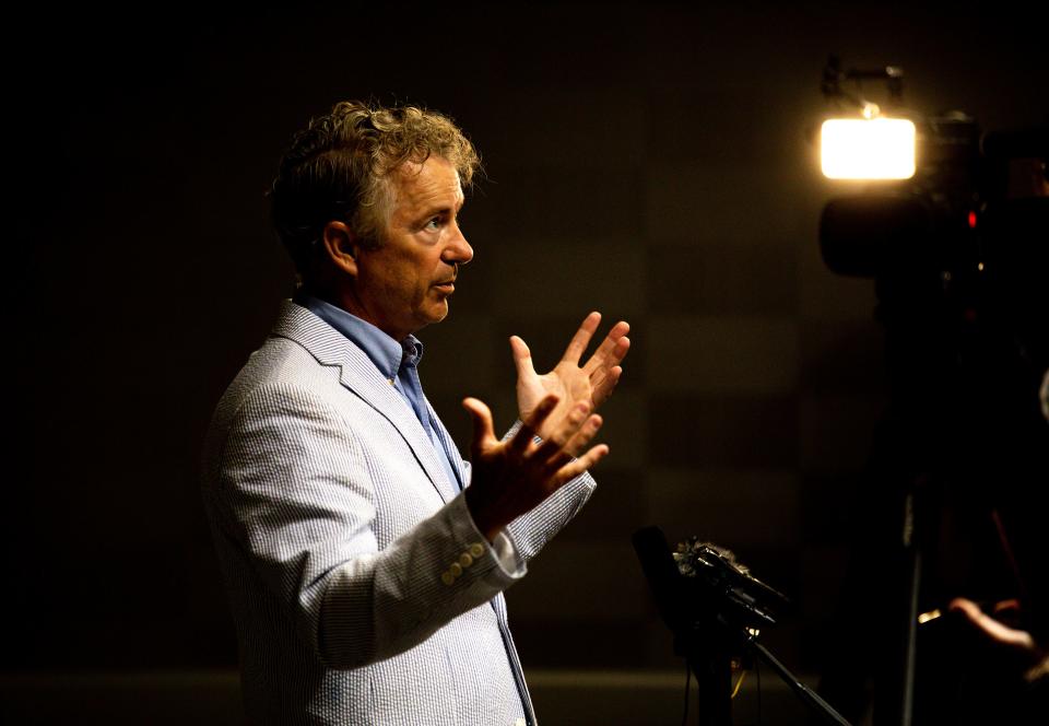 Sen. Rand Paul spoke to members of the media after meeting with local pastors at the Galt House Thursday afternoon in downtown Louisville. July 7, 2022