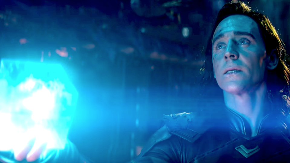 Loki holds the Tesseract--which holds the Space Stone--in Avengers: Infinity War