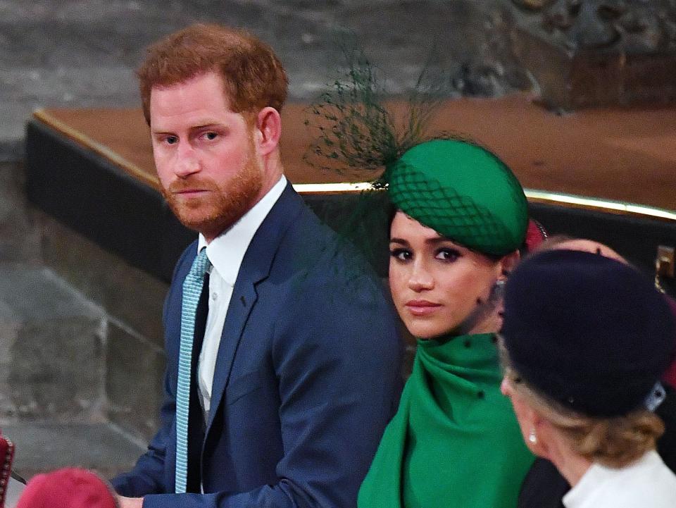 Prince Harry and Meghan Markle inside Westminster Abbey as they attend the annual Commonwealth Service in London on March 9, 2020.