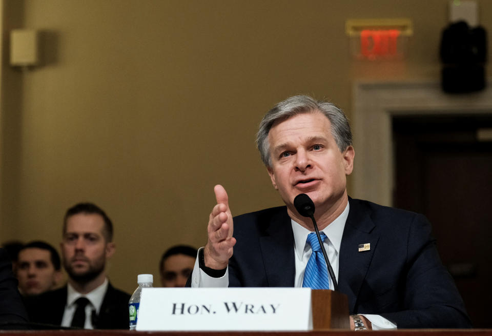 Federal Bureau of Investigation (FBI) Director Christopher Wray testifies before a House Homeland Security Committee hearing on 