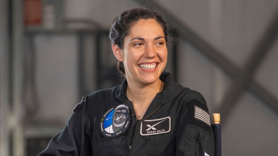 Sarah Gillis delivers remarks during a news briefing on August 19 at Kennedy Space Center in Florida. - Scott Schilke/Sipa/AP