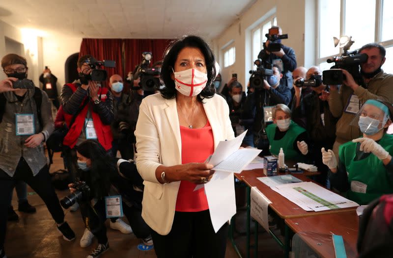 Georgia's President Zurabishvili votes at a parliamentary election in Tbilisi