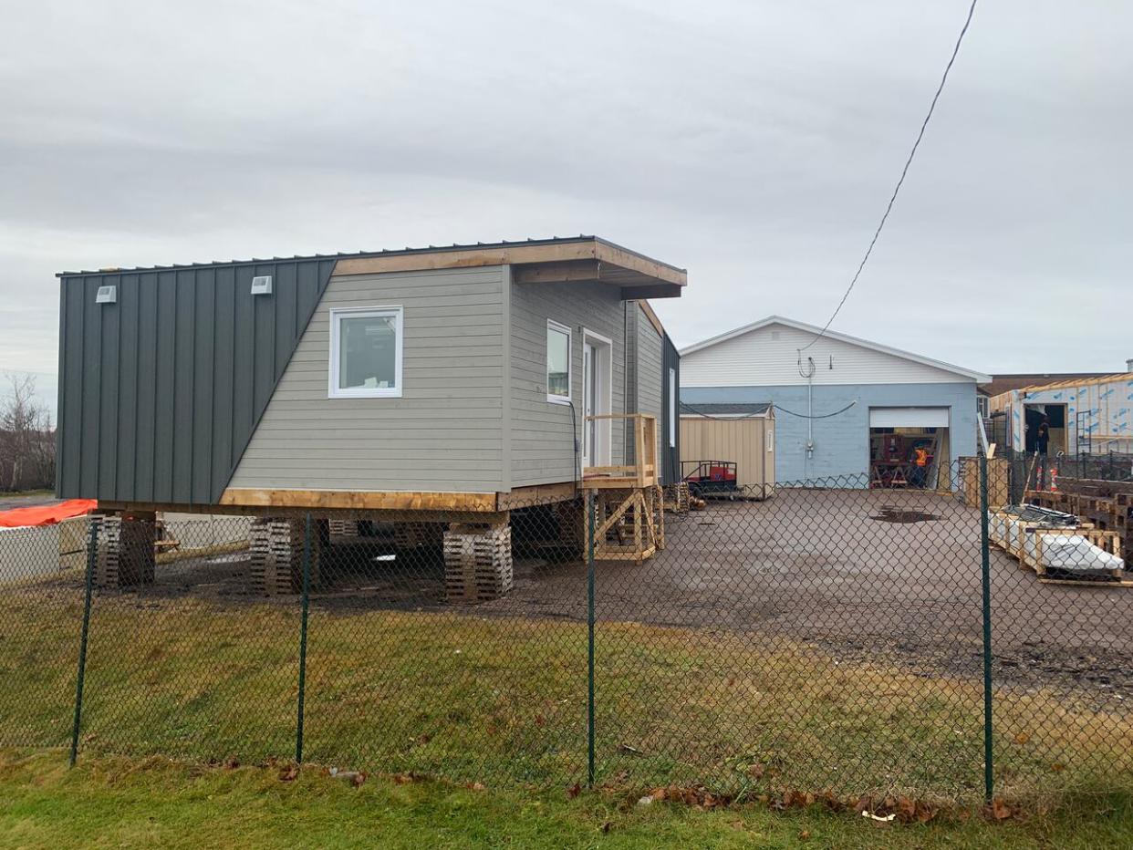 The Construction Association of P.E.I.'s tiny homes are being built on this site in Charlottetown, but will eventually be moved to a still-undermined location to act as affordable housing. (George Melitides/CBC - image credit)