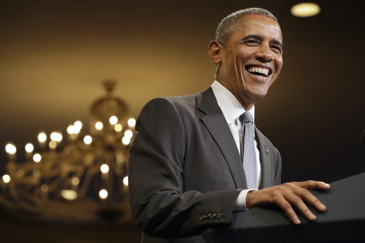 President Obama laughs as the crowd sings "Happy Birthday" to him at the start of his remarks to the Young African Leaders Initiative event on Aug. 3. (Photo: Jacquelyn Martin/AP)