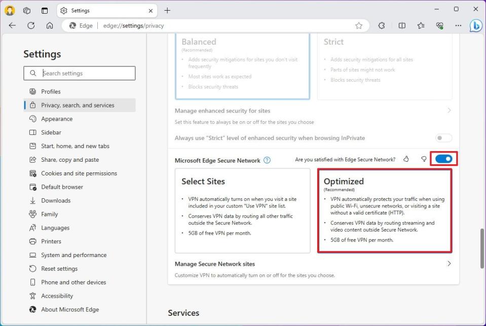 Microsoft Edge secure network