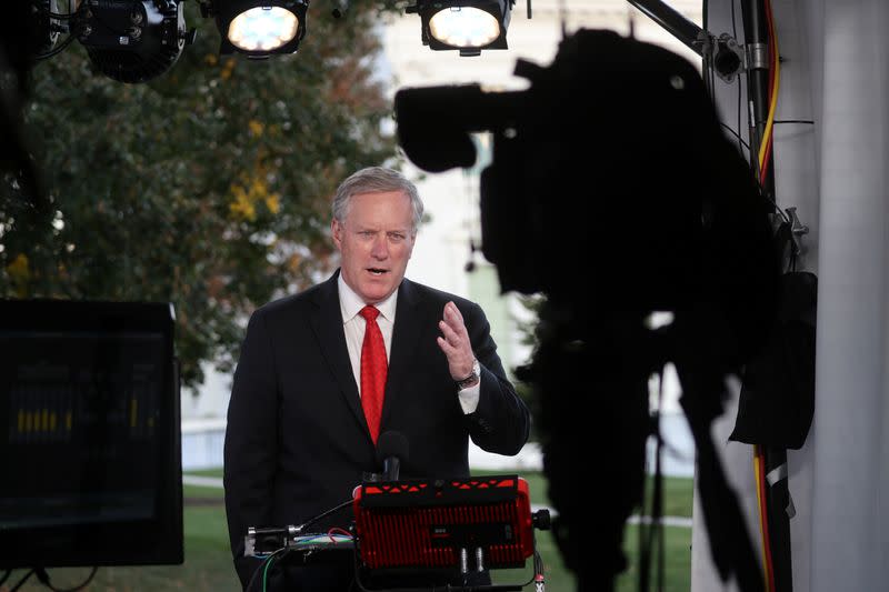 White House Chief of Staff Meadows gives a television interview about Trump’s fight against the coronavirus disease (COVID-19) at the White House in Washington