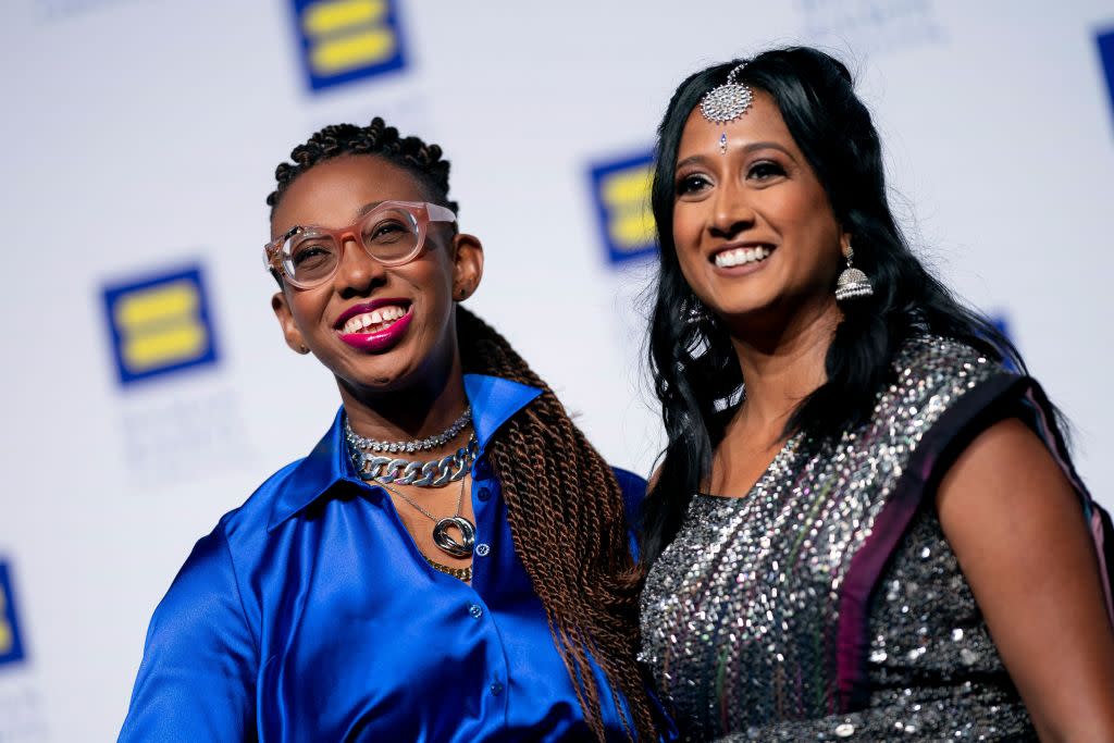 Kelly Robinson, President of the Human Rights Campaign, left, and her wife attend the organization's annual dinner in Washington, DC, on October 29, 2022.<span class="copyright">Stefani Reynolds—AFP via Getty Images</span>