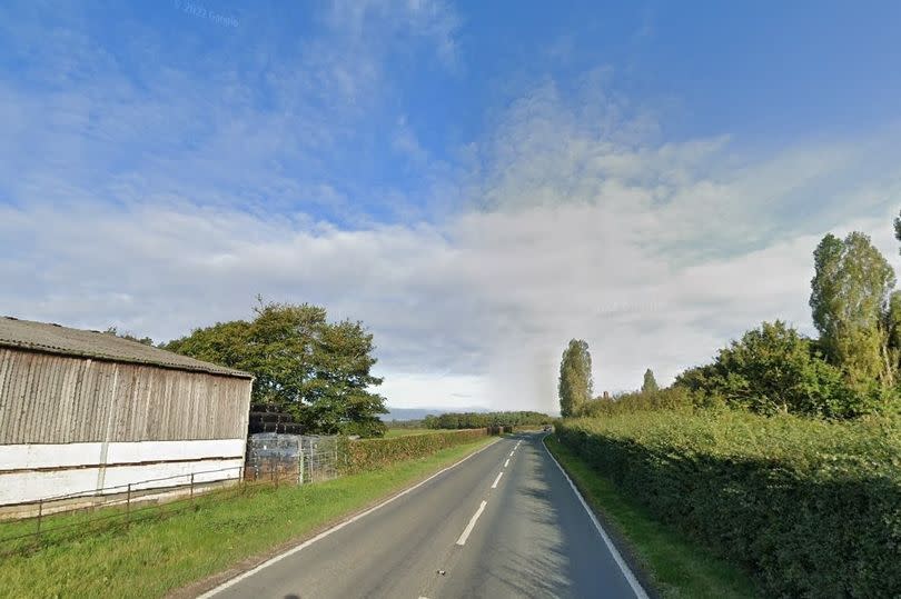 Bradley Road, by Netherwood Dairy Farm - access to the dog walking field was to be just north of the farm complex