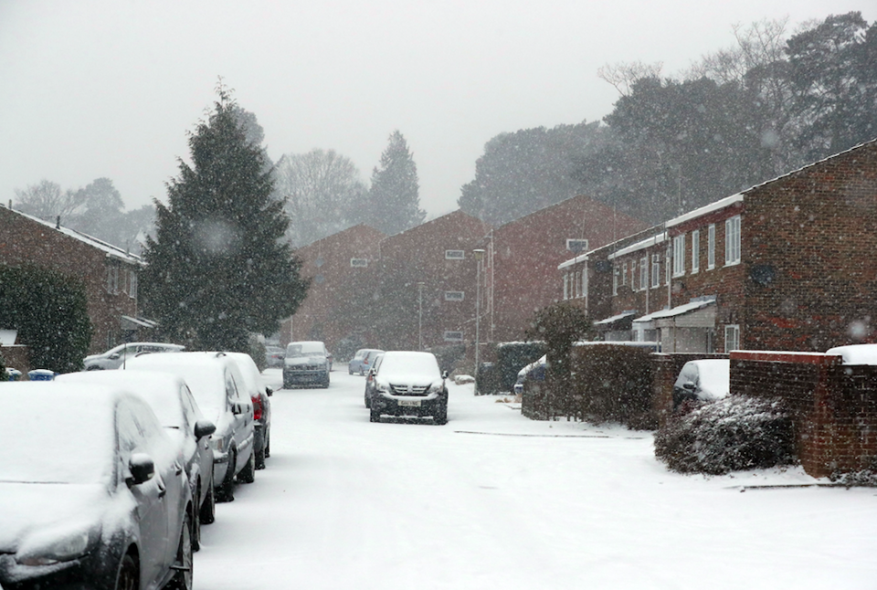 <em>Road like this snowy street in Bracknell, Berkshire, have become treacherous to drive on (PA)</em>