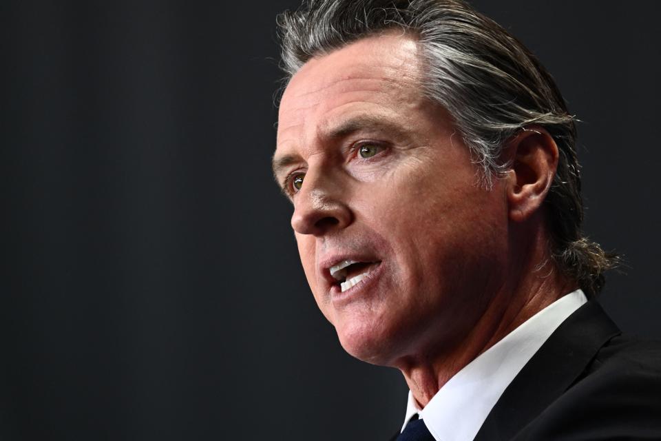 California Governor Gavin Newsom speaks during the Milken Institute Global Conference in Beverly Hills, California on May 2, 2023.