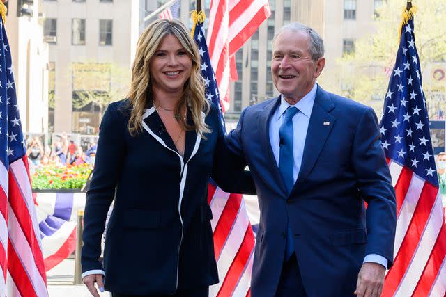 <p>Nathan Congleton/NBC/NBCU Photo Bank via Getty </p> Jenna Bush Hager and her father, former President George W. Bush, in April 2021