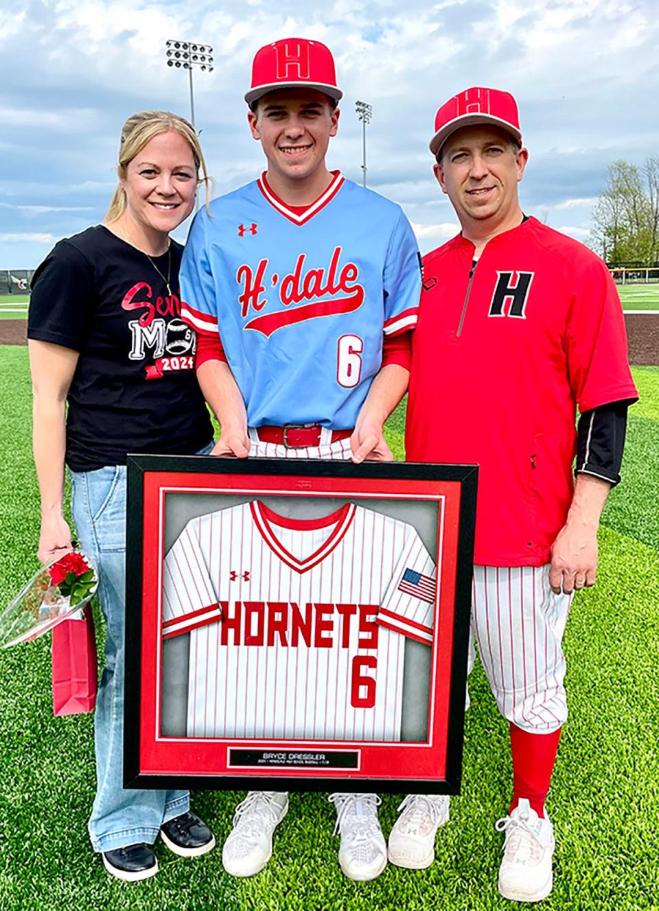 Honesdale senior baseball standout Bryce Dressler is racking up the awards academically and athletically. He is pictured here with his parents, Sharon Dressler (left) and Ryan Dressler (right).