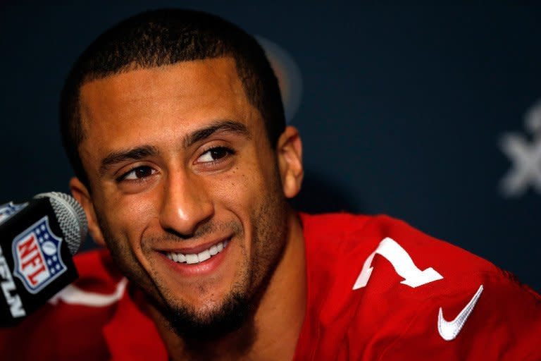 San Francisco 49ers quarterback Colin Kaepernick speaks to the media in New Orleans on January 31, 2013. "It is a great opportunity to put New Orleans back on the map after what happened here," he said