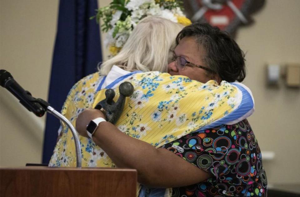 As the Daisy Award recipient, Betty Hatfield received a framed certificate, a DAISY Award signature lapel pin, and a hand carved stone sculpture entitled, “A Healer’s Touch.”