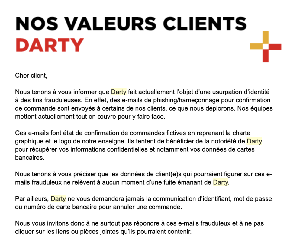 Darty alerte ses clients