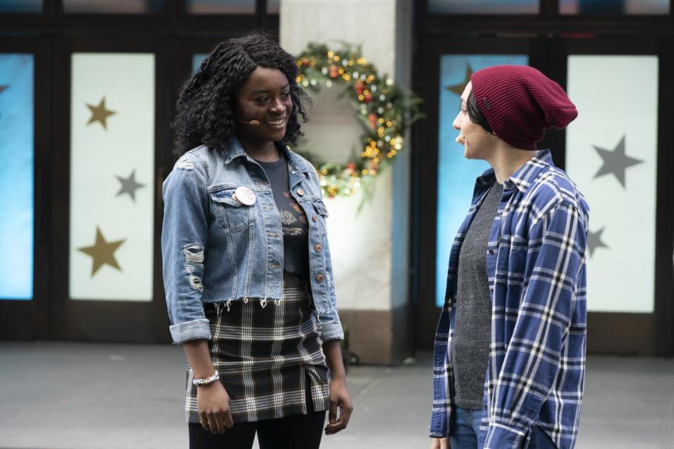 Celia Rose Gooding, left, and Lauren Patten perform a song from "Jagged Little Pill" in the parade.