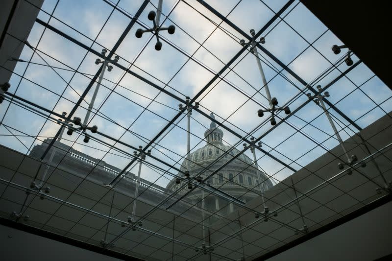 A view of the U.S. Capitol Dome from a skylight inside the building, in Washington