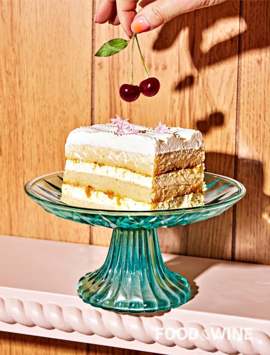 A slice of a Hannah Ziskin 'slab' cake is shown in this image for Food & Wine. (Food & Wine)
