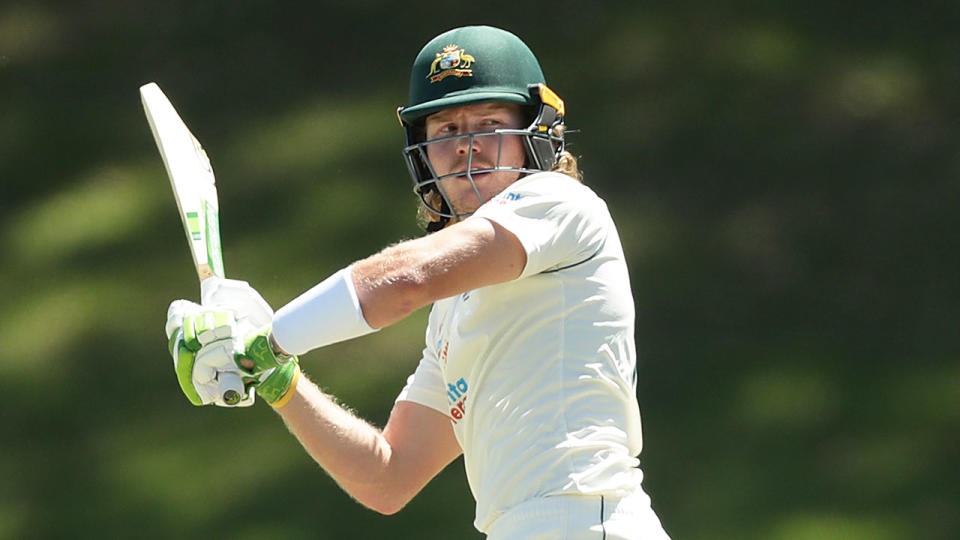 Will Pucovski is seen here batting in a tour match for Australia A.