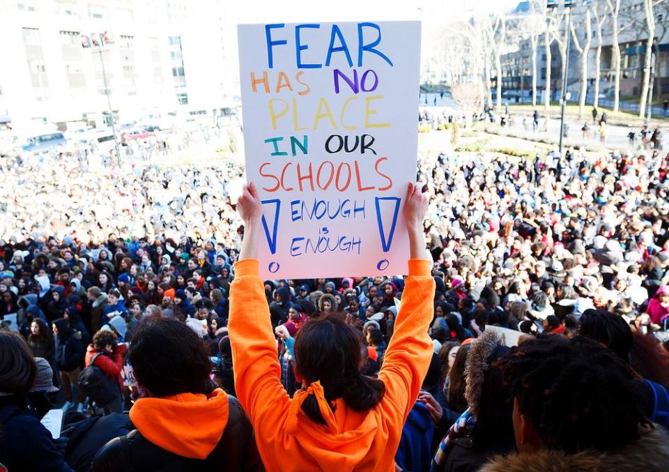 New York City students participating in National Walkout Day on March 14