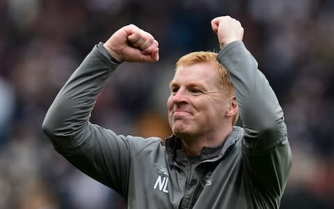 Neil Lennon, manager of Celtic celebrates winning the Scottish Cup at the final whistle during the Scottish Cup Final between Heart of Midlothian FC and Celtic FC at Hampden Park on May 25, 2019 in Glasgow, Scotland - Credit: Getty Images