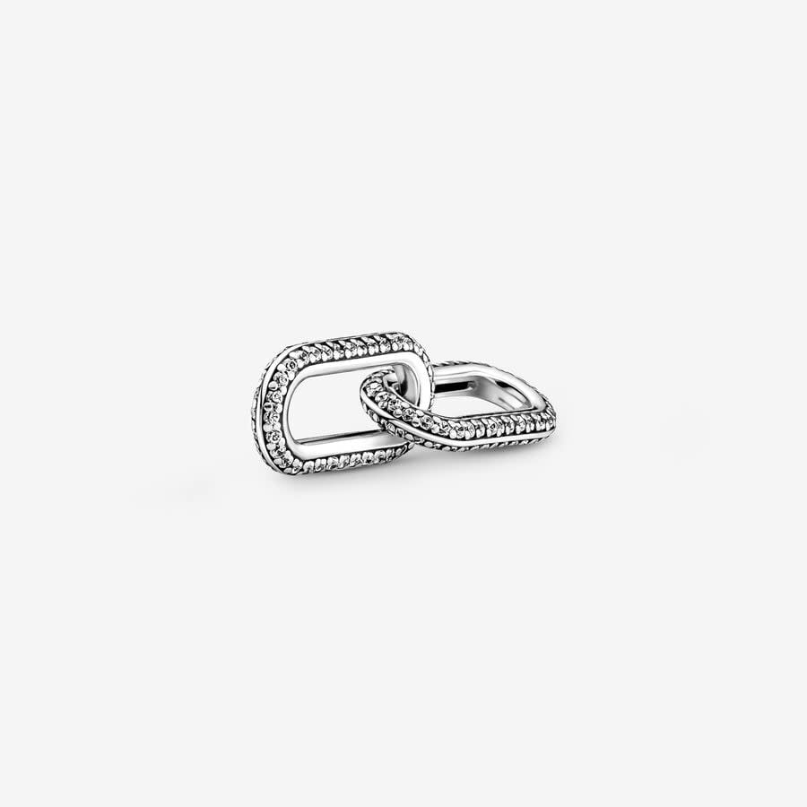 silver and diamond double link charms