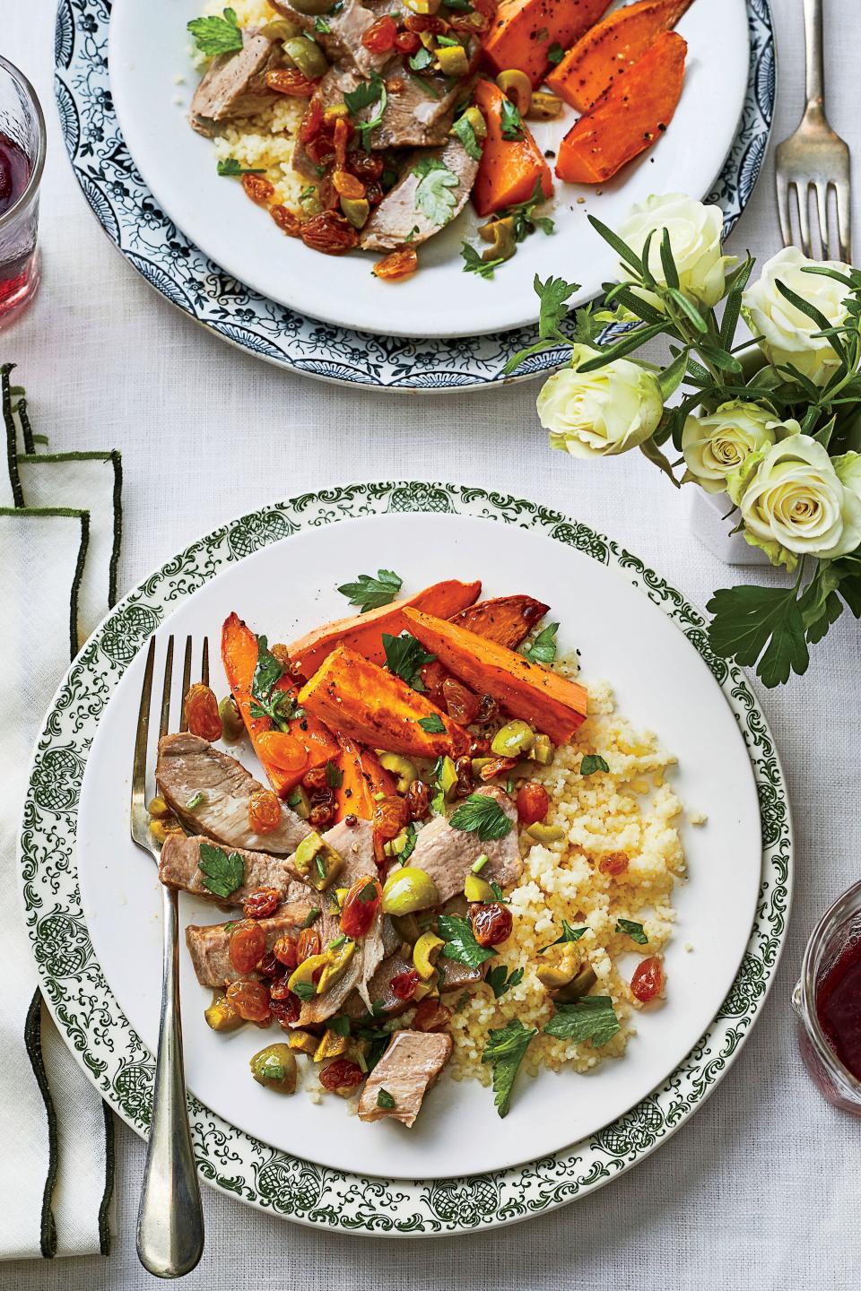 Sliced Pork Chops with Brown Butter-Golden Raisin Relish