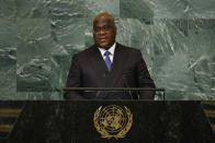 President of Congo Felix Tshisekedi addresses the 77th session of the United Nations General Assembly, at U.N. headquarters, Tuesday, Sept. 20, 2022. (AP Photo/Jason DeCrow)