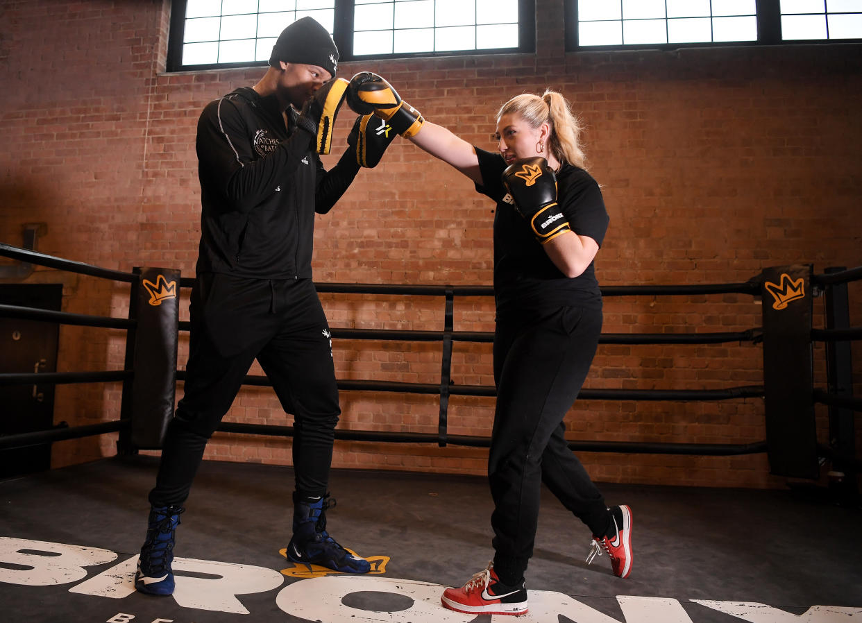 Bronx Owner, Marnie Swindells trains with Matty Harris at Bronx Boxing Gym