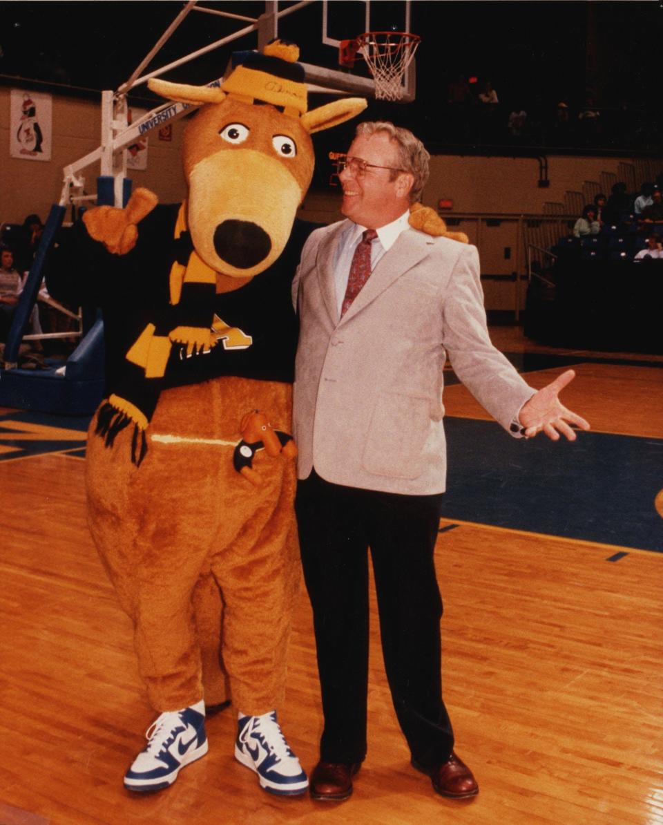 Pete Demming and Akron University's "Zippy" mascot.