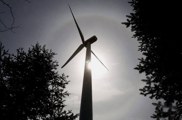 A wind turbine is framed by a sun dog, an atmospheric phenomenon, on Dalhousie Mountain, N.S., on Friday, April 23, 2010. 