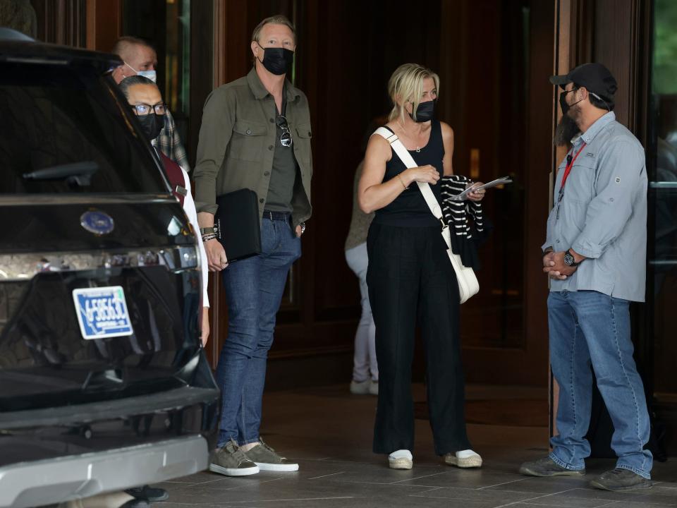 Verizon CEO Hans Vestberg stands at entrance to Sun Valley Lodge