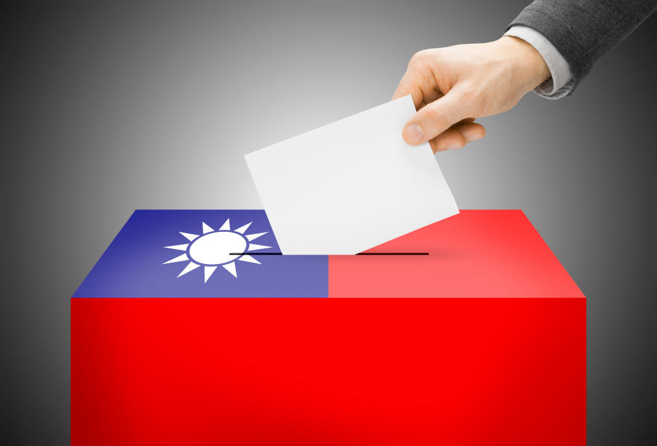 Voting concept - Ballot box painted into national flag colors - Republic of China - Taiwan