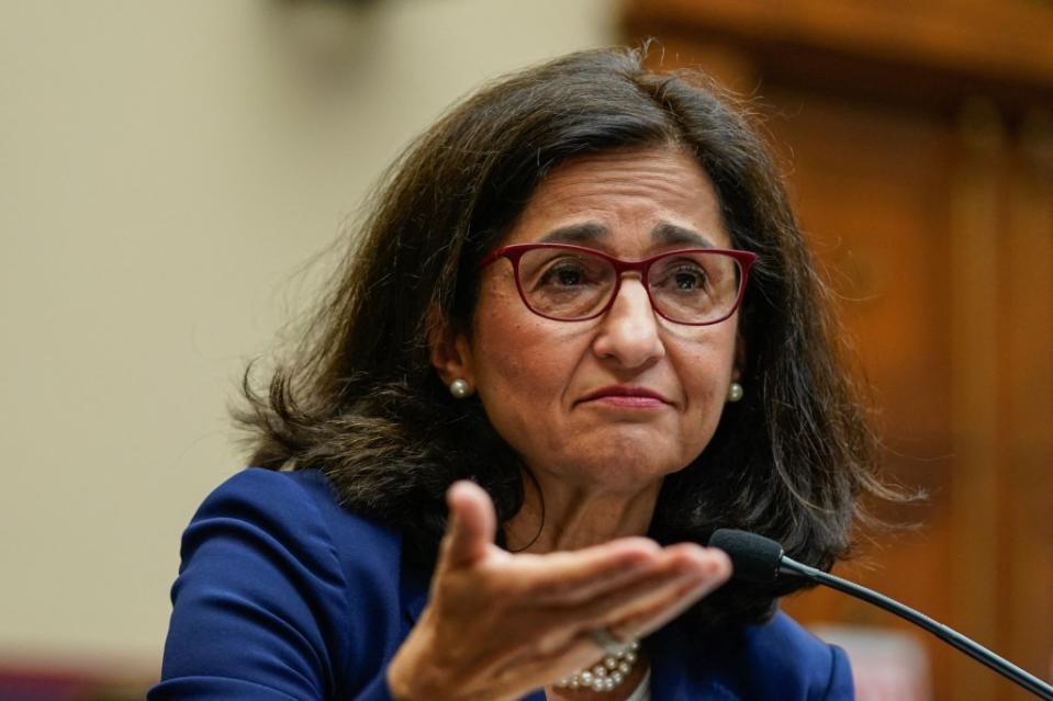 Minouche Shafik said, “We must do a better job of defining the boundaries between the free speech rights of one part of our community and the rights of others to be educated.” AFP via Getty Images