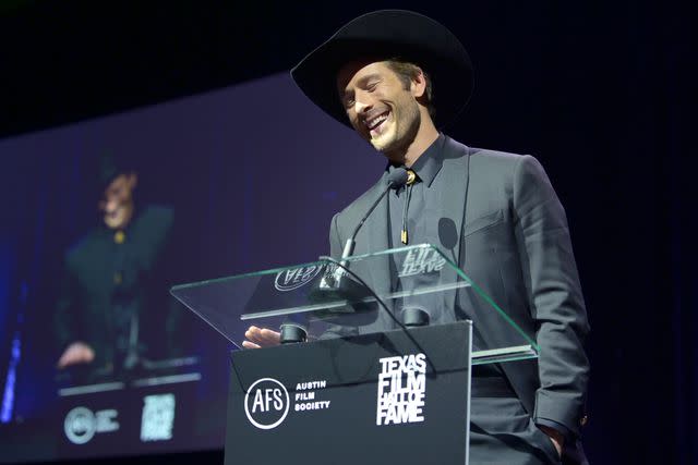 <p>Nicola Gell/GA/The Hollywood Reporter via Getty </p> Glen Powell at his Texas Film Hall of Fame induction