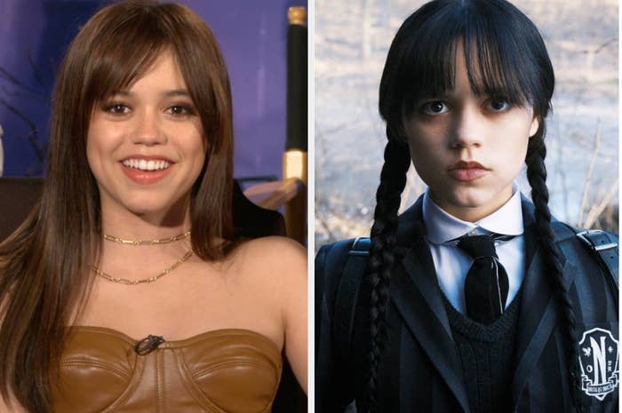 Side-by-side of Jenna Ortega and Wednesday