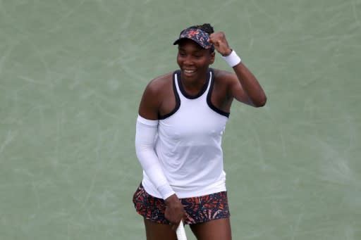 American Venus Williams celebrates match point in her win over defending champion Kiki Bertens at the WTA/ATP tournament in Cincinnati