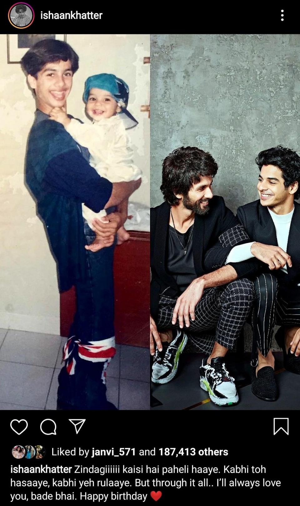 Ishaan Khatter’s Instagram post with then and now pictures of the duo