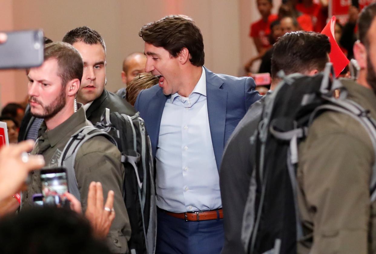 Liberal leader and Canadian Prime Minister Justin Trudeau attends a rally on Saturday evening: REUTERS