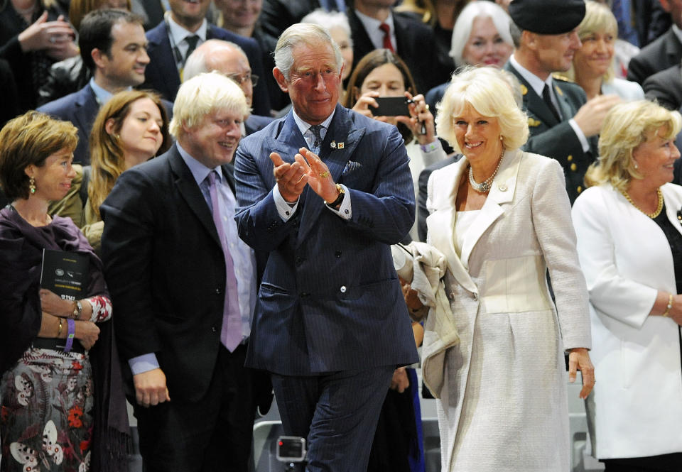 LONDON, ENGLAND - SEPTEMBER 10: Boris Johnson, Camilla, Duchess of Cornwall and Charles, Prince of Wales attend the Opening Ceremony of the Invictus Games at Olympic Park on September 10, 2014 in London, England.  (Photo by Dave J Hogan/Getty Images for Invictus Games)