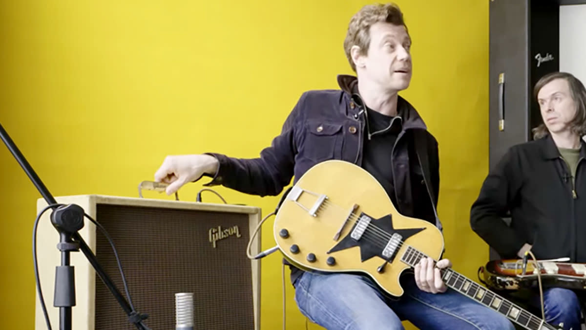  James Walbourne of the Pretenders with a vintage Gibson Explorer amp. 