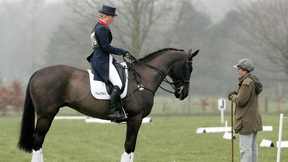 Zara Tindall on horseback talking to her mum, Princess Anne