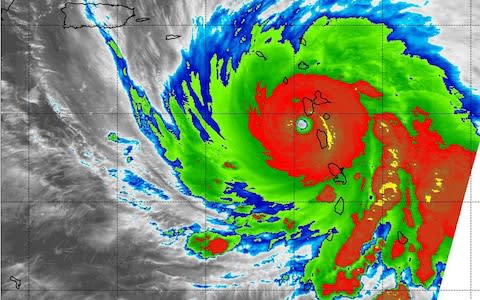 nfrared image of Hurricane Maria's frigid cloud top temperatures was captured by the MODIS instrument aboard NASA's Aqua satellite - Credit: NRL/NASA via REX/Shutterstock