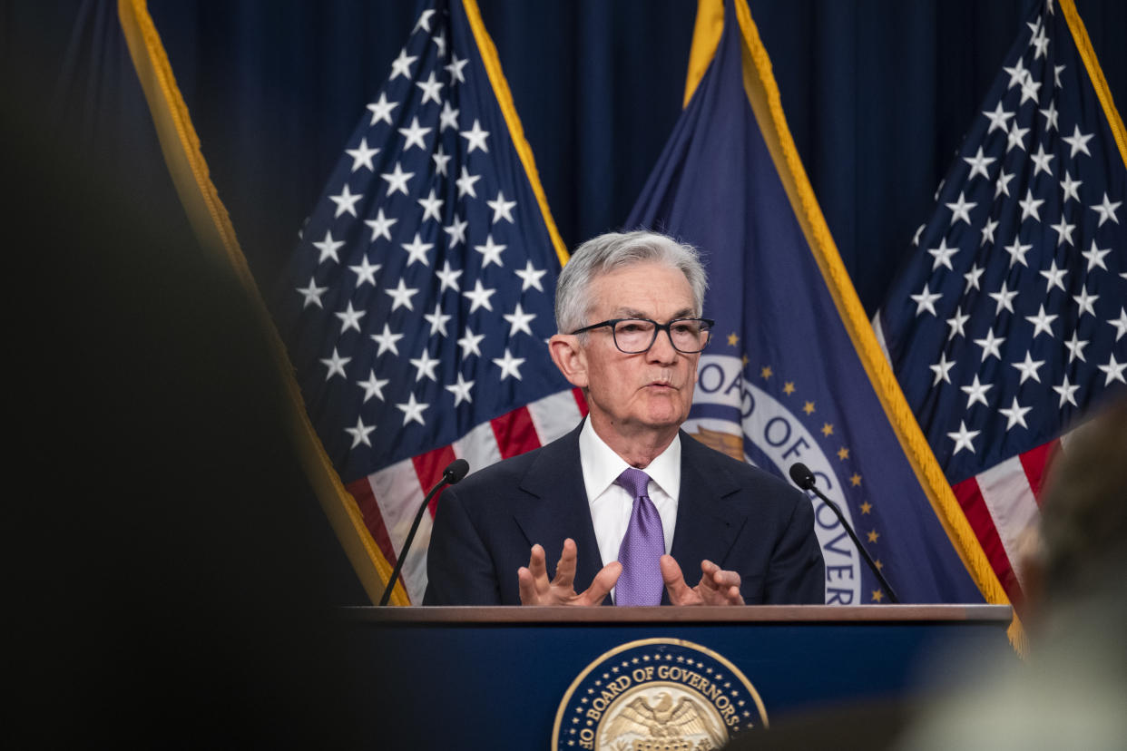 As Jerome Powell and other Federal Reserve officials conclude a two-day policy meeting on May 1, 2024, they are widely expected to leave interest rates unchanged. (Pete Marovich/The New York Times)