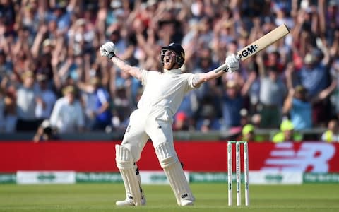 Ben Stokes celebrates hitting the winning runs at Headingley - Credit: Getty images