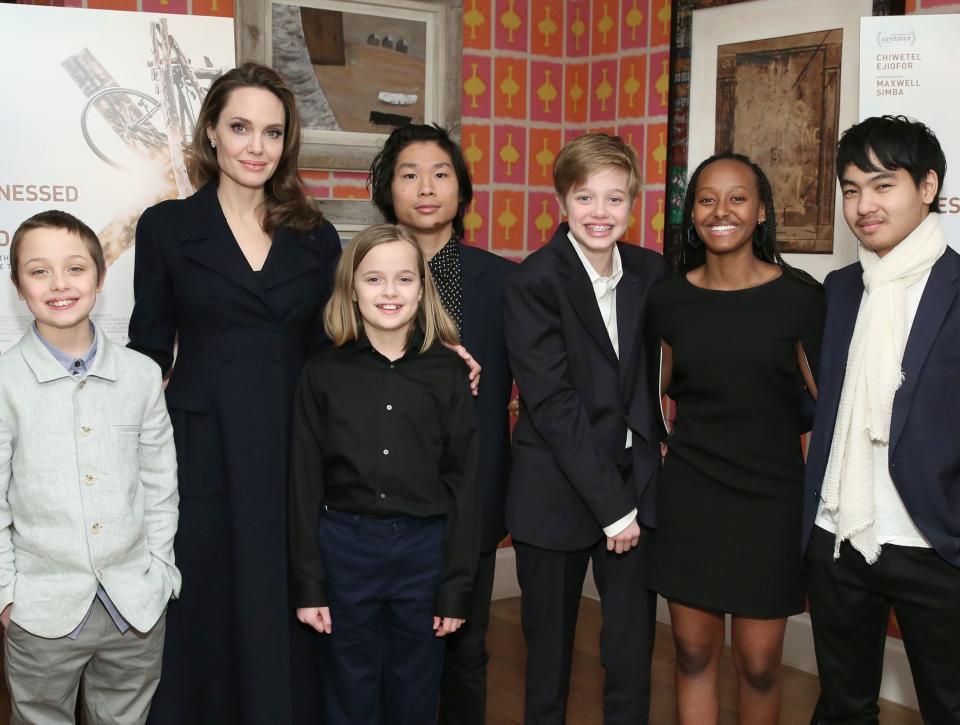 Jolie and her six children attend a screening of&nbsp;&ldquo;The Boy Who Harnessed the Wind" in New York City in February.&nbsp; (Photo: Monica Schipper via Getty Images)