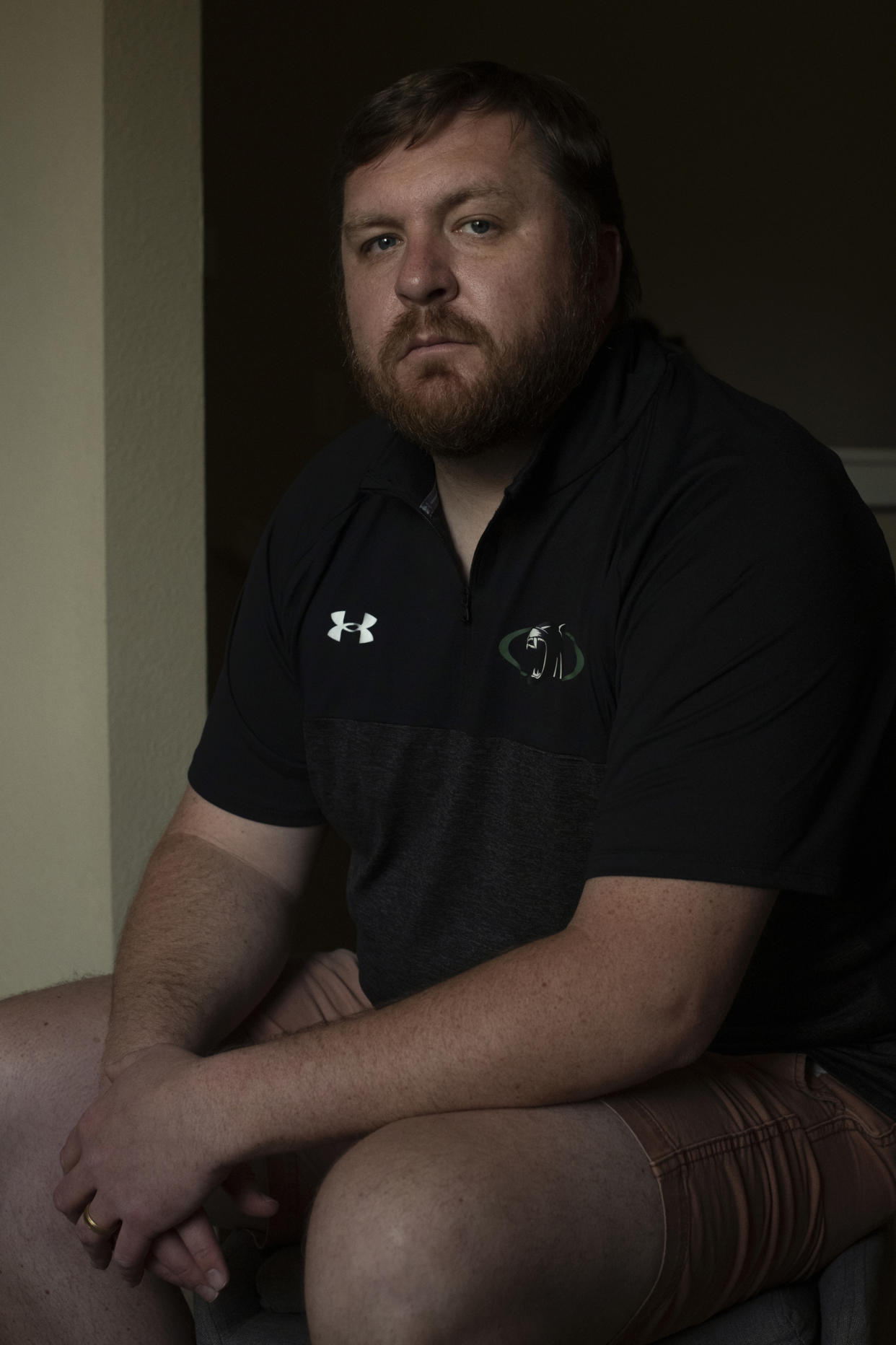 David Graf, former teacher and coach at Woodland Park High School, poses at his home in Colorado Springs, Colo., on May 5, 2023.  (Rachel Woolf for NBC News)