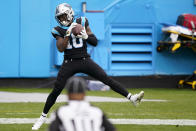 Carolina Panthers wide receiver Curtis Samuel catches a touchdown pass against the Detroit Lions during the second half of an NFL football game Sunday, Nov. 22, 2020, in Charlotte, N.C. (AP Photo/Brian Blanco)