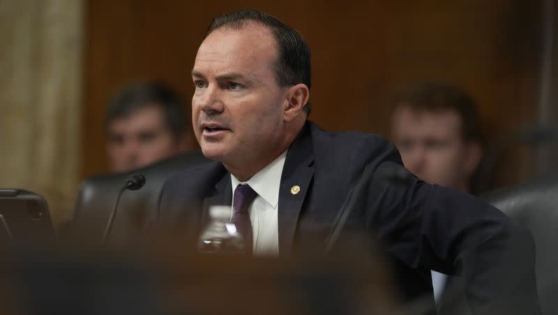 Sen. Mike Lee, R-Utah, speak during a Senate Energy and Natural Resources Subcommittee on National Parks hearing on Capitol Hill in Washington on May 10, 2023.